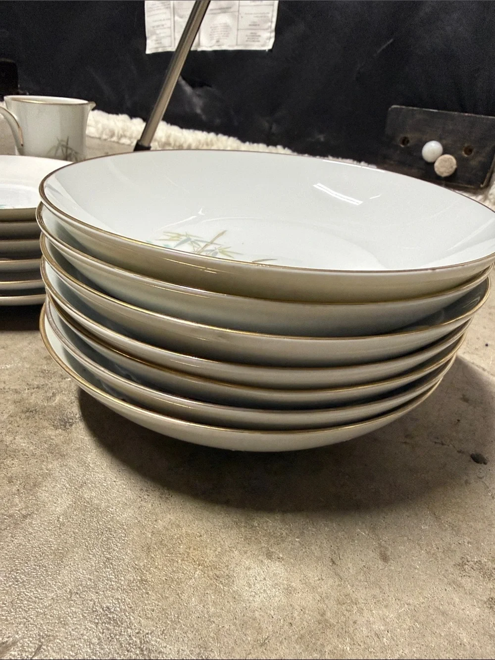 Vintage Noritake Oriental 6341 Japan 55-Piece China Set Bamboo Gold Trim dinner